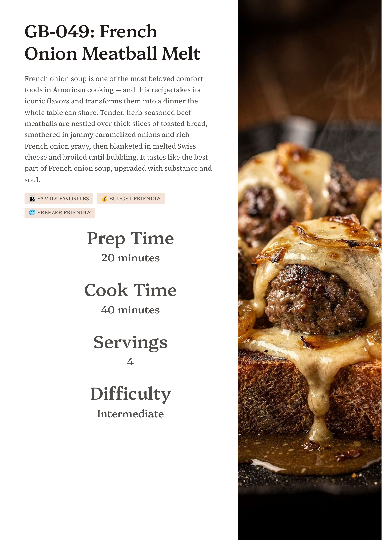 French Onion Meatball Melt recipe overview page